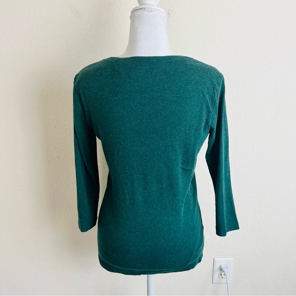 Eddie Bauer Forest Green Heathered Long Sleeve Scoop Neck Knit Tee Top Shirt - Picture 2 of 6